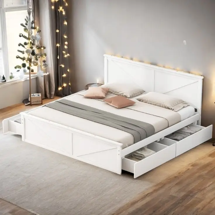 Basic bed with minimalist lines and fewer colors, lots of airiness and freshness